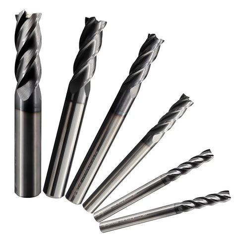 Six Piece Carbide Square End Mill Set Including 1/8 In, 3/16 In, 1/4 In, 5/16 In And 3/8 In Sizes, Four Flute TIALN Coated CNC Mill Bits For Steel