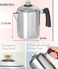 Stainless Steel Coffee Percolator For Stovetop 37oz 2 To 8 Cup Pot With Cool Touch Handle Perfect For Camping And Home Use