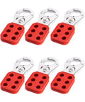 Red 6 Pack Lock Out Tag Out Hasp Set Tamper Proof Stainless Steel Padlock Hasp With Extended Jaw, industrial use