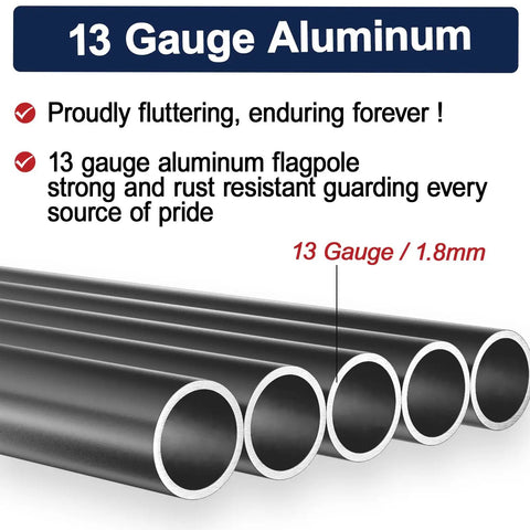 13 gauge aluminum tubes for 25 Foot Heavy Duty Flag Pole Built Tough Aluminum Rust Resistant Wind Tested To 100 MPH
