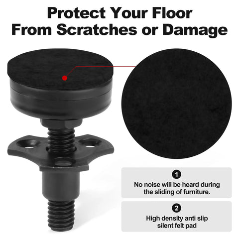 Four Pack Heavy Duty Furniture Levelers With Adjustable Feet For Uneven Floors From 0.75 To 1.75 Inches, Supports Up To 1320 Lbs, Large Base Black Kit With Three Eighths Sixteen Thread T Nut For Stabilizing Wobbling Sofas Tables Cabinets And Chairs