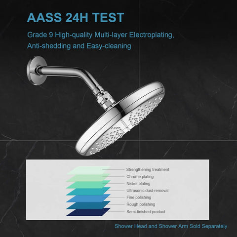 All Metal Shower Head Swivel Ball Adapter With Adjustable Arm Extension Connector, Universal Showering Component In Chrome, Solid Brass Build, Super Easy Install, 40 Degree Angle Range For A More Powerful, Customizable Shower. Chrome shower arm and round shower head on black background