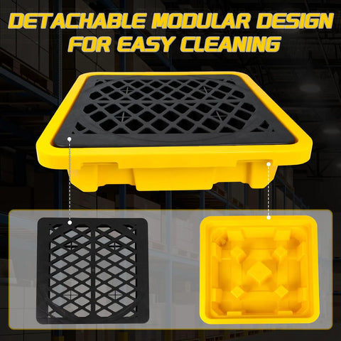 Drum Spill Containment Pallet With Drain, Heavy Duty Leakproof Platform For Garage, Shop, Basement, And Industrial Storage