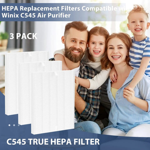 Three Pack Replacement True HEPA Filters For Winix C545 Air Purifier Easy Install Upgrade Keeps Indoor Air Fresh Premium Quality