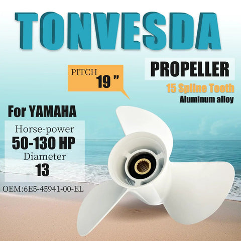 Aluminum Outboard Propeller Set For 50 To 130HP Boats With 15 Spline Right Hand 3 Blade Includes Four Size Options 13 By 19