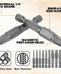 Badass Magnetic Security Star Bits Set Featuring Rock Solid S2 Steel Construction No Hassle Quarter Inch Hex Shank Drive showing magnetic pentagon head design.