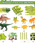 266 Piece Dino Track Set For Kids Ages 3 4 5 6 7 Flexible Race Tracks With 2 Dino Cars Bridges Tunnels and Dinosaurs