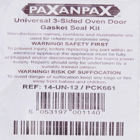 Paxanpax PCK661 universal 3-sided silicone oven door gasket kit in packaging