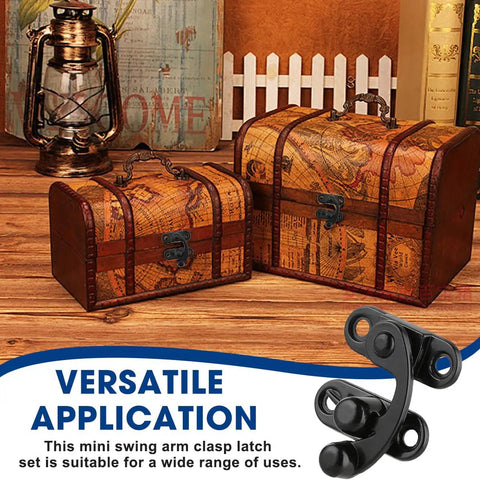 Two Pack Antique Black Hasp Latches with Alloy Swing Arm Clasp on Vintage Map Design Trunks