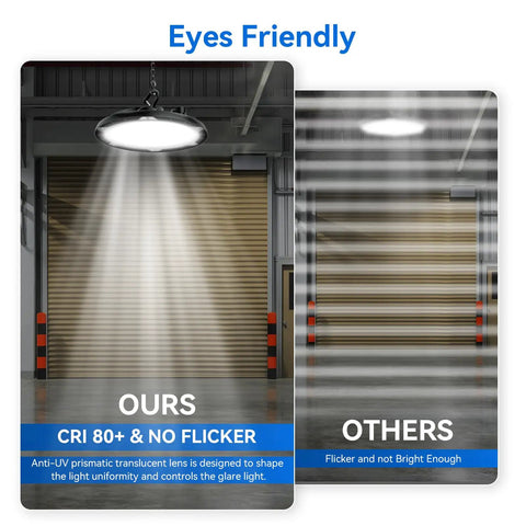 Comparison of LED High Bay Light 150W 10 Pack With 22500 Lumens Two Color Temperature 4000K/5000K and a regular light