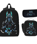 Black backpack set with graphic design; suitable for Three 17 Inch Daypacks For Outdoor Camping Hiking And Travel 3 Pack Set