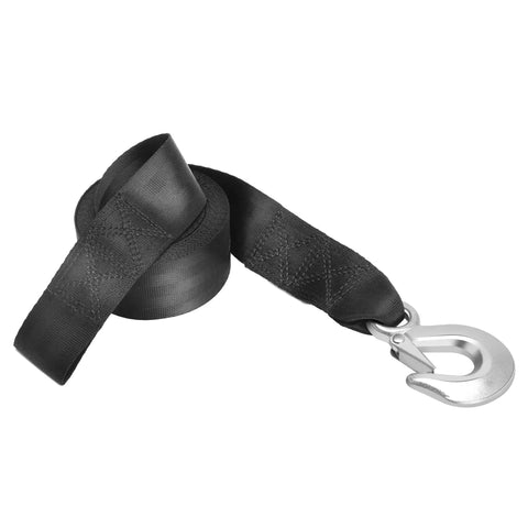 Beefy 2 Inch By 32 Foot Boat Trailer Winch Strap With Hook, black industrial webbing, heavy duty replacement with metal hook