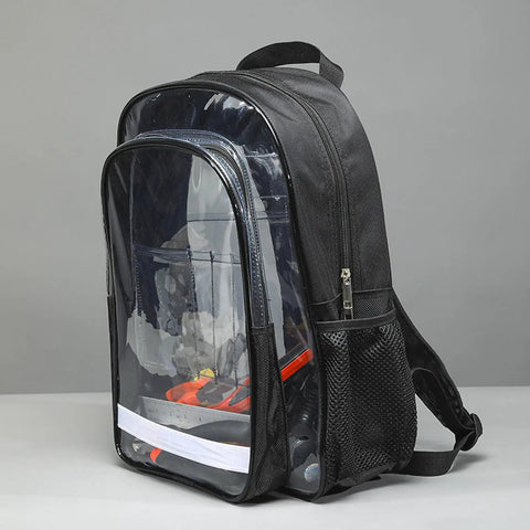 Slick Clear PVC Tool Backpack For Cleanroom Engineers Hauling Laptops And Essential Kits With Cushioned Straps and Reinforced Handles side view