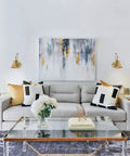 Living room with sofa and Gold Brushed Swing Arm Wall Sconces With Orange Cord Plug In Or Hardwired Adjustable Lighting Fixture