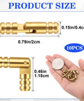 10 Pcs Brass Hidden Barrel Hinges 0.15x0.79 Inch Mini Cylinder Hinges beside hand with coin for size comparison