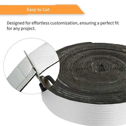 Foam Foil Pipe Insulation Wrap 3 Inch By 32 Foot Self Adhesive Reflective Tape For Pipes Easy Install To Stop Freezing And Condensation High Resilience being cut with scissors