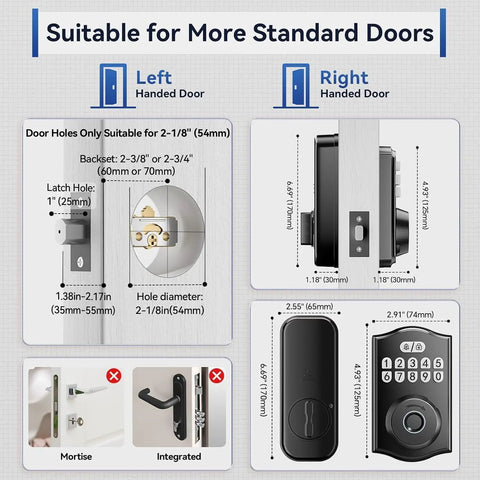 WiFi Smart Deadbolt Lock With Built In Fingerprint Scanner And App Control For Front Door Security Featuring Auto Lock Mode No Sweat Diy Install And Matte Black Finish For Rock Solid Keyless Entry Peace Of Mind