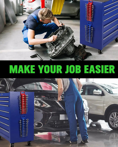 Heavy Duty Magnetic Wrench Rack Snaps Right Onto Your Toolbox To Keep Metric And Sae Combination Ratchets Locked In Tight Across Twenty Four Universal Slots So You Can Knock Out Any Job From Your Crew Cab Or Workshop Rig