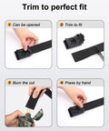 Steps to adjust Mens Stretch Tactical Belt With 1.5 Inch Elastic Nylon Webbing And Flip Quick Release Buckle Built Tough.