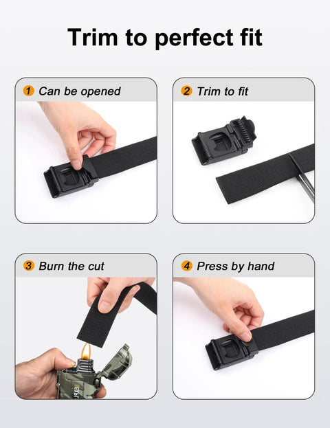 Steps to adjust Mens Stretch Tactical Belt With 1.5 Inch Elastic Nylon Webbing And Flip Quick Release Buckle Built Tough.