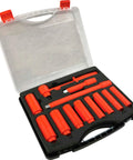 Live Line Insulated Socket Set One Half Inch Drive Deep Sockets Twelve Piece 1000V High Voltage Tool Kit open case