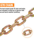 3/8 Inch Binder Chain With Clevis Grab Hooks 8 Ft Trailer Safety Chain Grade 70 showcasing durable metal links