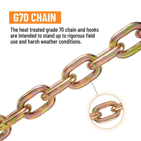 3/8 Inch Binder Chain With Clevis Grab Hooks 8 Ft Trailer Safety Chain Grade 70 showcasing durable metal links