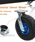 Built Tough High Elastic Rubber Caster Wheels That Roll Slick With Swivel Brake Lock And Reinforced Steel Base For Tool Carts Toolboxes Garage Gear 2 Pack 10 Inch close-up of swivel wheel with 5mm steel plate and rubber tire