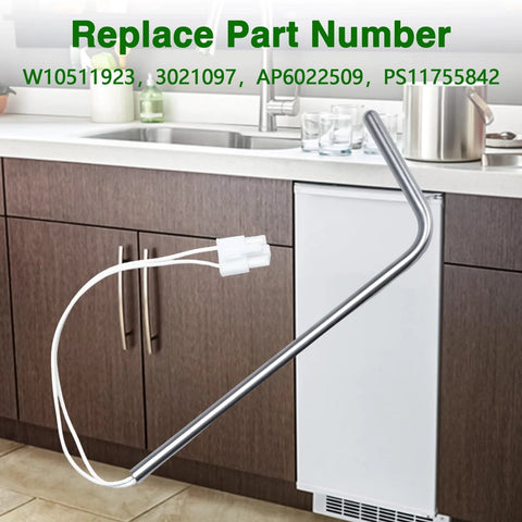 Stainless steel ice maker bin temperature sensor with white 2-pin connector.