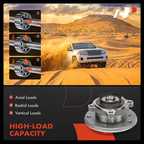 Two Front Wheel Bearing And Hub Assemblies For BMW X1 E84 AWD 2012 2015 in desert with load capacity chart