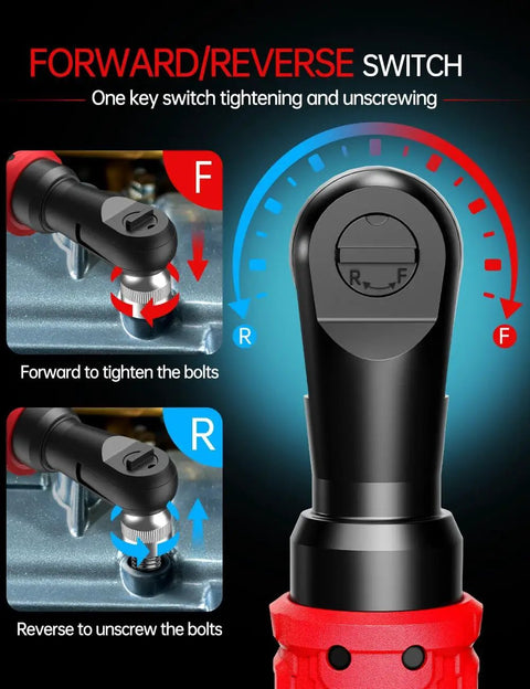 Forward reverse switch of 3/8 Inch Cordless Ratchet Wrench Workhorse With 88 Foot Pounds Torque, 0 To 400 RPM, M18 Battery Compatible.