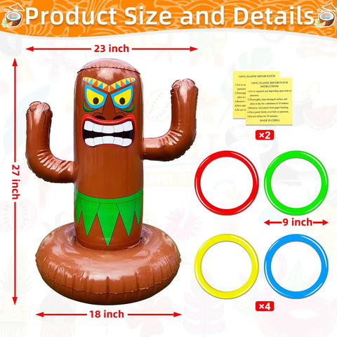 Inflatable Luau Tiki Pool Ring Toss Set With 4 Rings And Tiki Base 25 Inch Tiki Toss Beach Party Toy For Adults Indoor Outdoor Summer