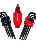 Universal L To T Allen Wrench Set With Quick Convert T Handle Adapter for SAE and metric hex keys, 20 piece steel, red holder