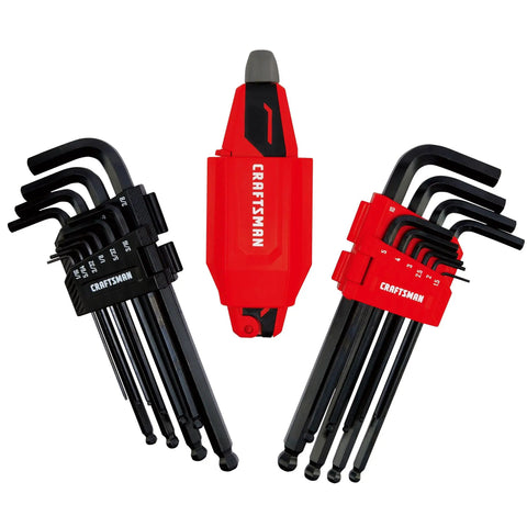 Universal L To T Allen Wrench Set With Quick Convert T Handle Adapter for SAE and metric hex keys, 20 piece steel, red holder