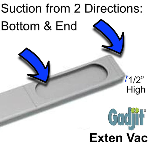 Long Reach Vacuum Extension Attachment with 36 inch reach and flat hose design, dual suction ends, gray finish, close-up view