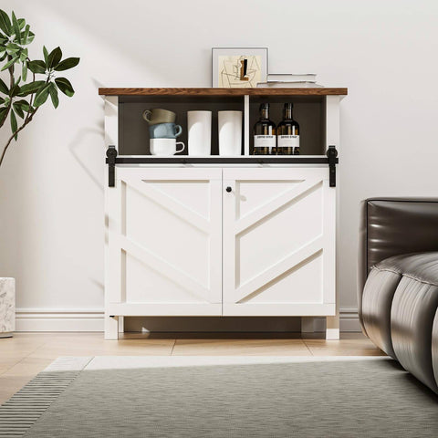 Modern cabinet with sliding doors using Upgraded 3ft Mini Folding Sliding Barn Door Hardware Kit for Two Doors, Easy Install.