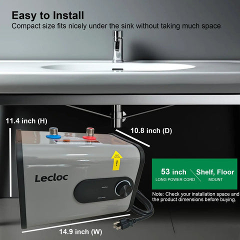 Top Rated Compact Gray Mini Tank Water Heater Is A Total Game Changer For Tight Spaces, showing its compact design under a sink.