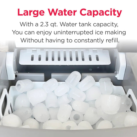 Frigidaire portable stainless steel ice maker with ice cubes in bin