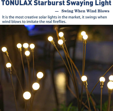 Solar Garden Lights Swaying By Wind Upgraded Outdoor Pathway Firefly Vibe Decor Flexible Iron Wire With Heavy Bulb Base