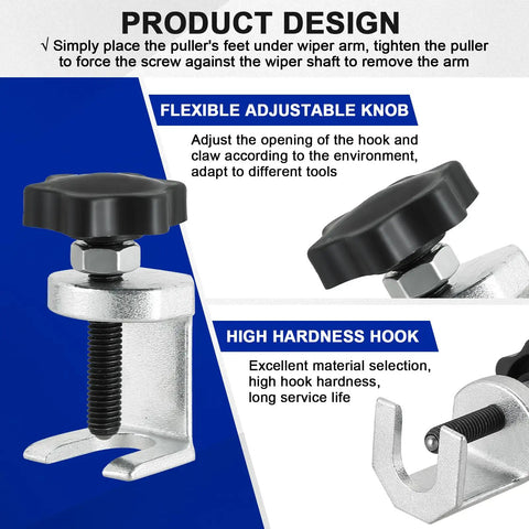 Beefy Heavy Duty Battery Terminal And Windshield Wiper Arm Puller Kit featuring adjustable knob and high hardness hook