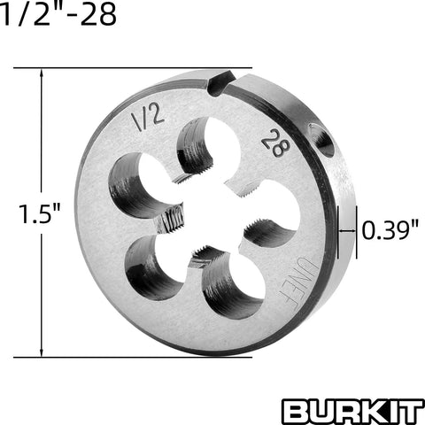Half Inch UNEF Tap And Die Set Right Hand For Metalworking HSS Machine Thread Kit Twenty Eight TPI die with dimensions