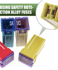 Tough As Nails Square Blade Fuse Assortment Kit With 20A To 60A Specs showing 20A, 30A, and 50A fuses for vehicle electrical repairs.