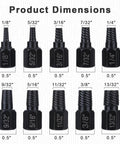 Ten Piece Hex Bolt Extractor Kit For Stripped Screws And Damaged Fasteners with product dimensions for each piece displayed.