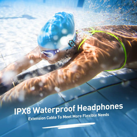 Dope Waterproof MP3 Player With Screen IPX8 8GB for surfing and swimming attached to swimmer's goggles underwater