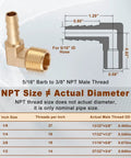 Five Pack 5/16 Inch Barb To 3/8 Inch NPT Male 90 Degree Brass Hose Barb Fittings For Tight Seals, Perfect For Water And Air Lines, Handles -40F To 160F And Up To 300 PSI. Brass 90-degree hose barb fitting for 5/16 ID hose and 3/8 NPT male thread
