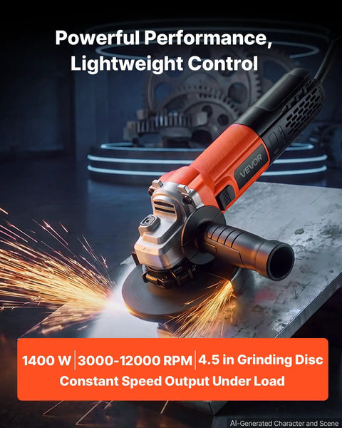 Badass Hustle Ready 4.5 Inch Angle Grinder 1400W High Amp Electric Motor With Variable Speed Trigger for effective cutting.