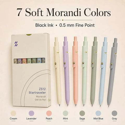 7 Pack Gel Pens 0.5mm Quick Dry Black Ink For Smooth Writing Retractable Ballpoint Pens Office And School Supplies Must Have Premium Morandi Style Set For Notes Journaling And Everyday Use in pastel colors