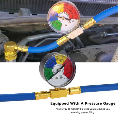 R134A Air Conditioning Refrigerant Charge Hose Kit With Pressure Gauge And One Half Inch Self Sealing Valve U Charge Hose