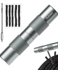 Capsule Style Tire Repair Kit with Plugs for Punctures and Flats that fits in your glove box or backpack ultra-portable stainless steel