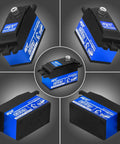 Beefy 20kg Low Profile High Torque Metal Gear Digital Servo With 25T Arm For 1 8 Scale 1 10 Scale 1 12 Scale RC Cars And Robots Set Of Two Smooth Quick Response Durable Metal Gear For DIY Model Builds. low-profile blue and black metal gear digital servo shown from multiple angles